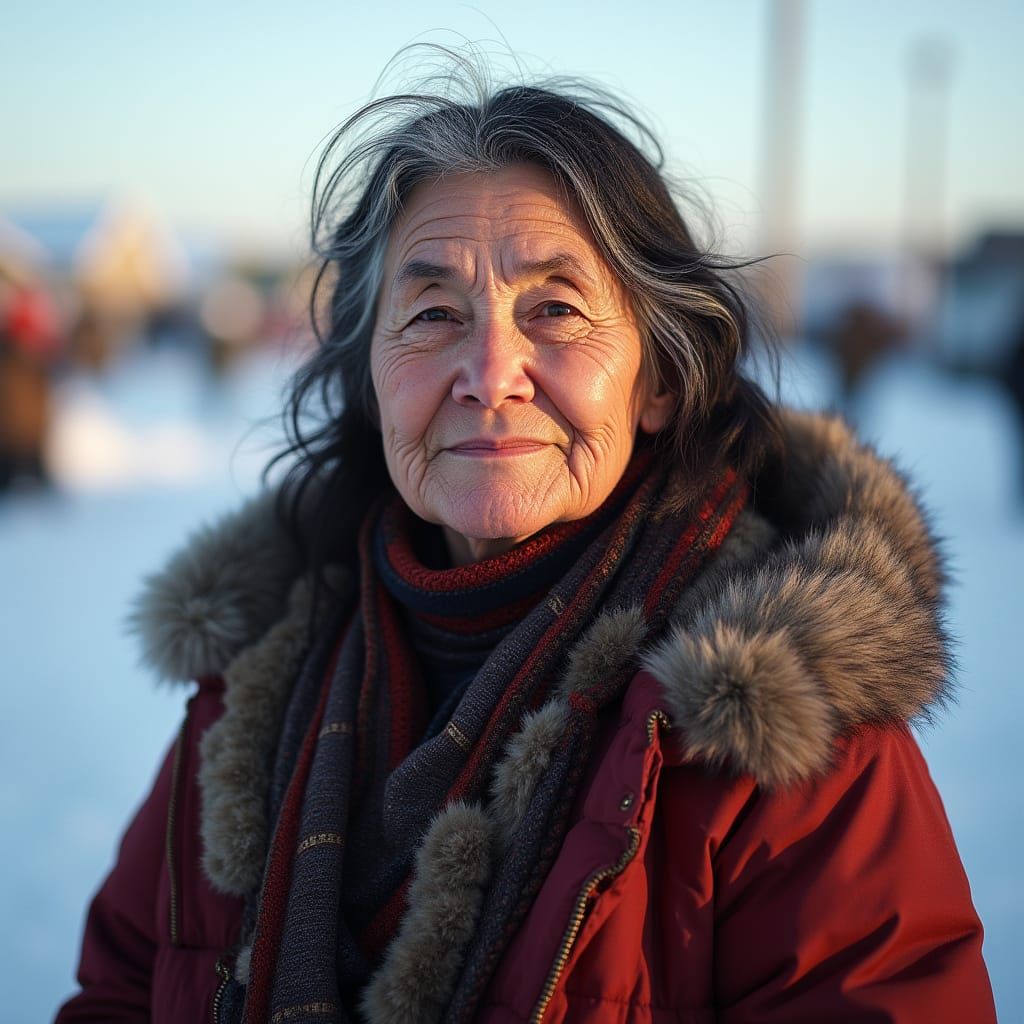 Proud Inuit Woman in Arctic Sunlight: Photorealistic Portrai...