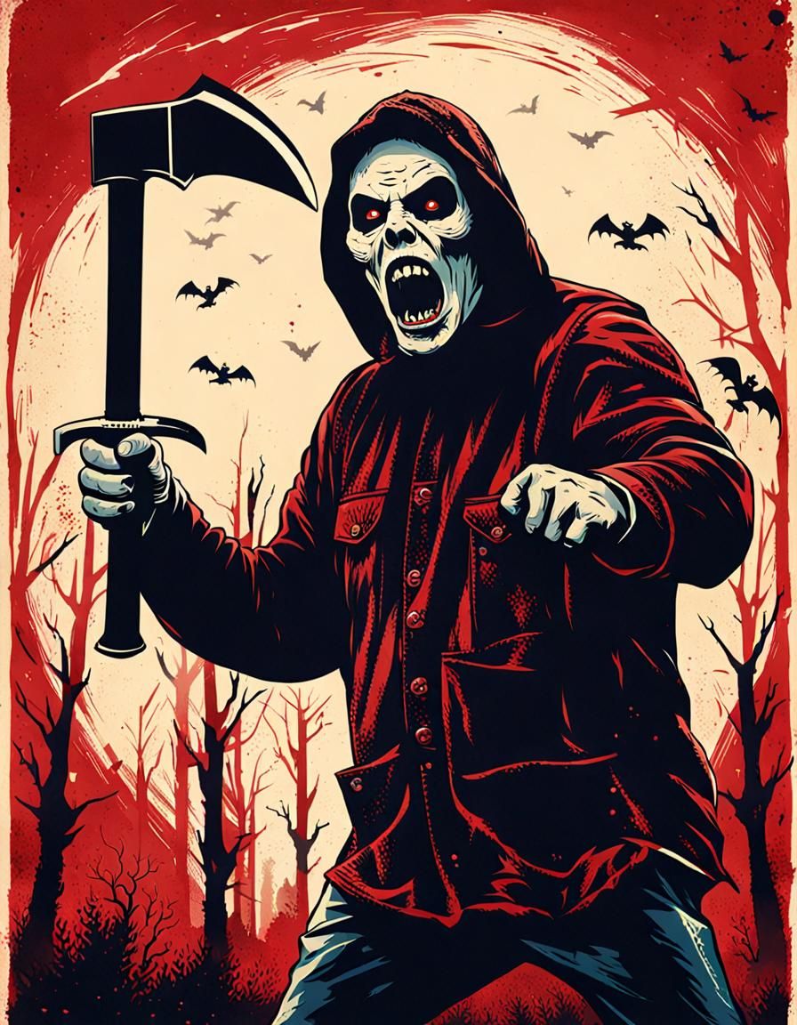 Axe Wielding Lunatic Horror Movie Poster