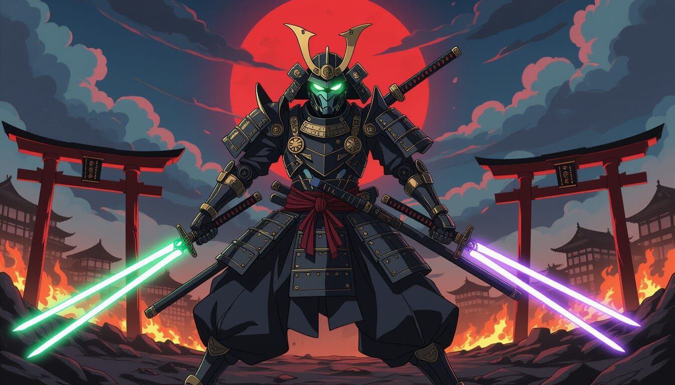 Cyber-Oni Samurai General Grievous in Anime Style