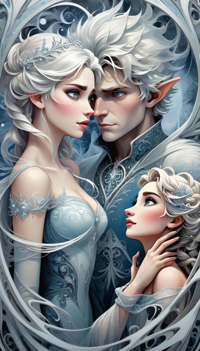 Jack Frost and Elsa in Art Nouveau Blizzard