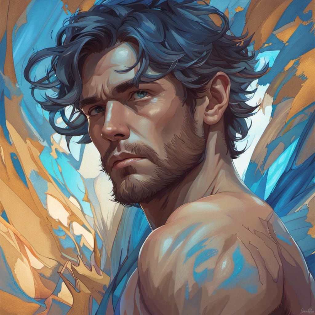 Blue Personified: Hyperdetailed Portrait in Art Nouveau Styl...
