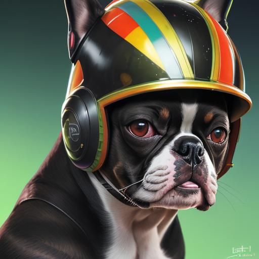 Boston Terrier Portrait in Hyperrealistic Splash Art Style