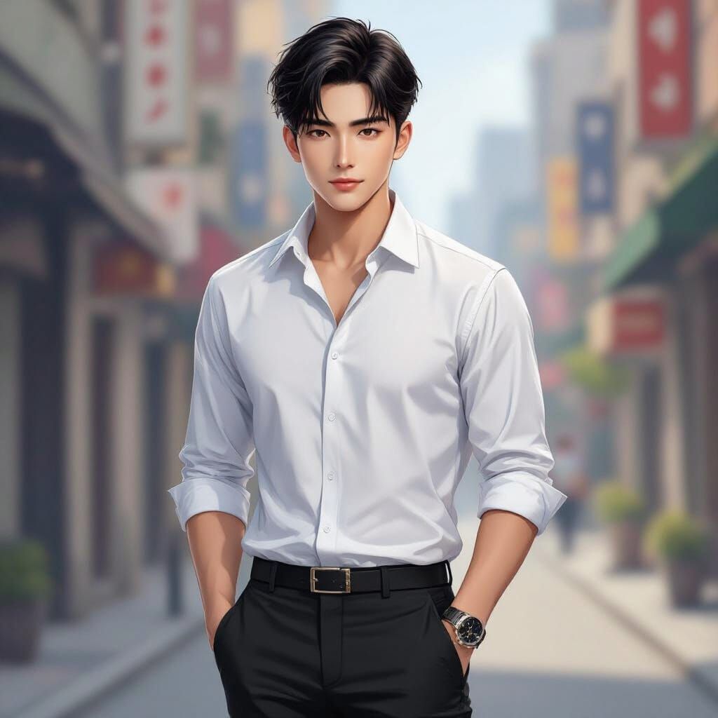 Handsome Young Man in Modern Korean Manhwa Style
