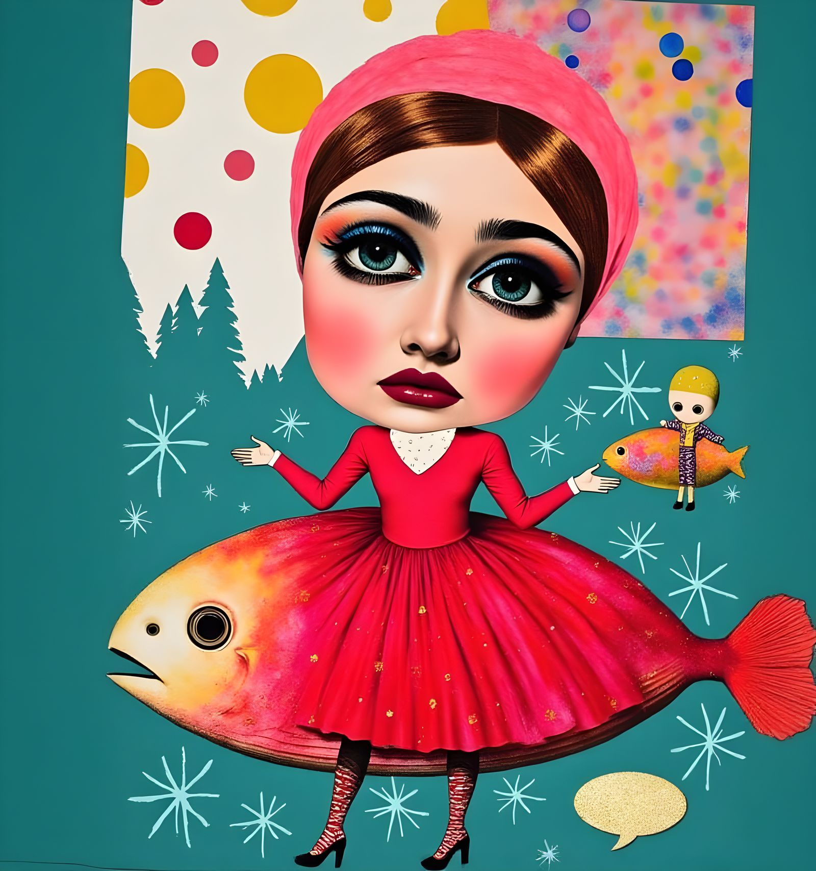 Surreal Collage of a Pink Tuna Fish