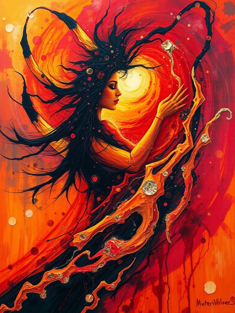 Goddess of Fire: Abstract Expressionist Mixed Media