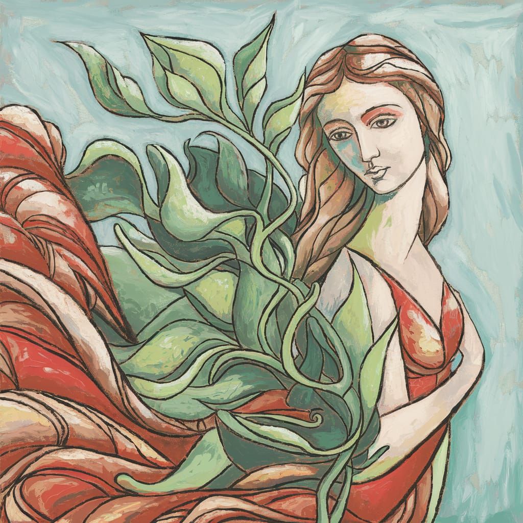 Abstract Art: Woman and Plant in Complementary Colors