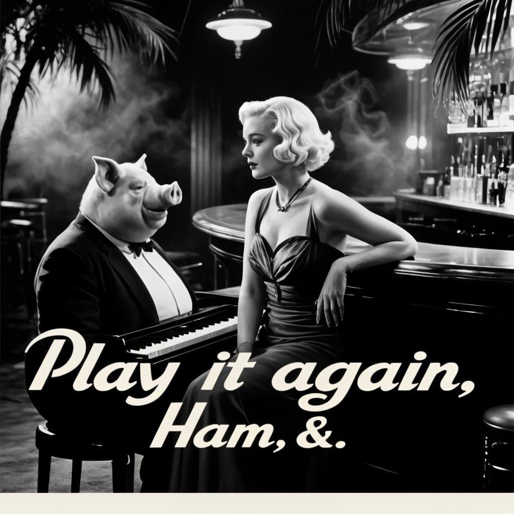 Casablanca-Style Poster: Pig-Headed Pianist & Blonde Beauty