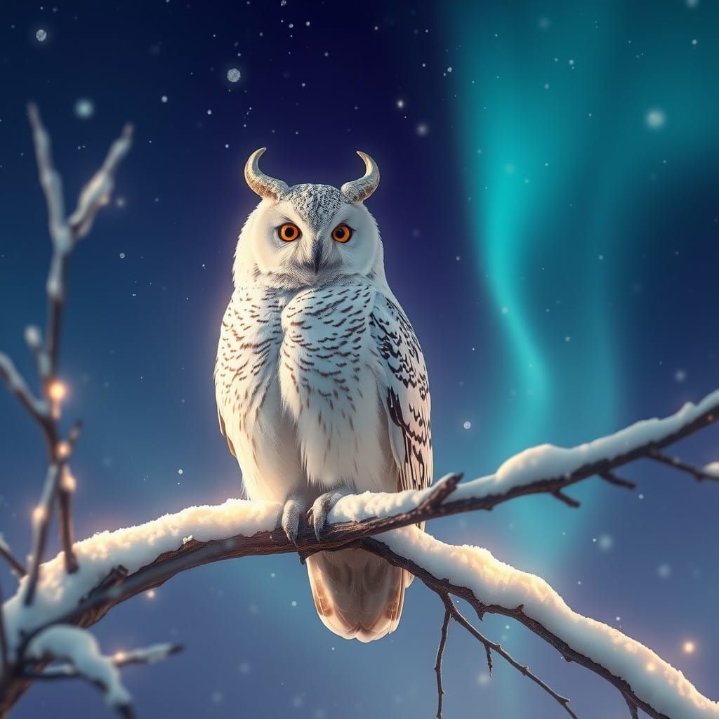 Majestic White Horned Owl in Winter Wonderland