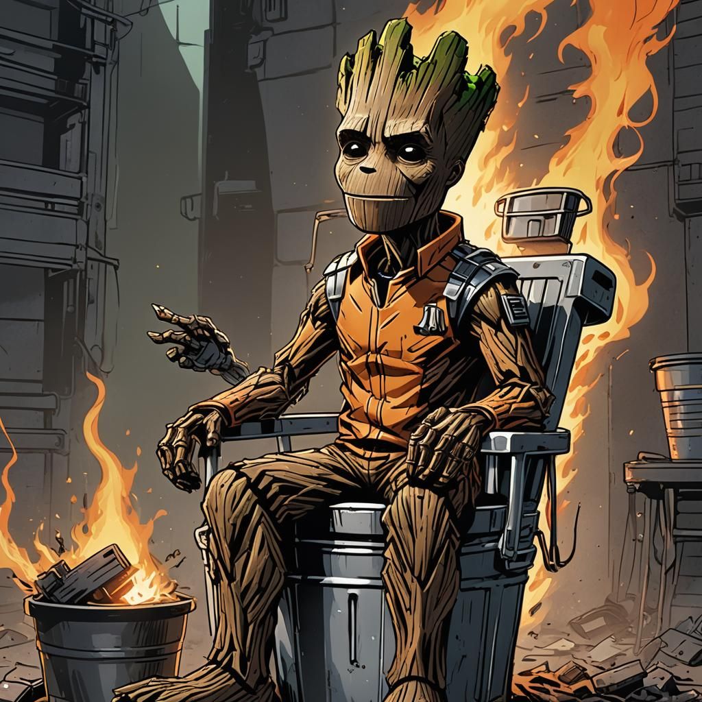 Cartoon Groot in Prison: Comic Book Art