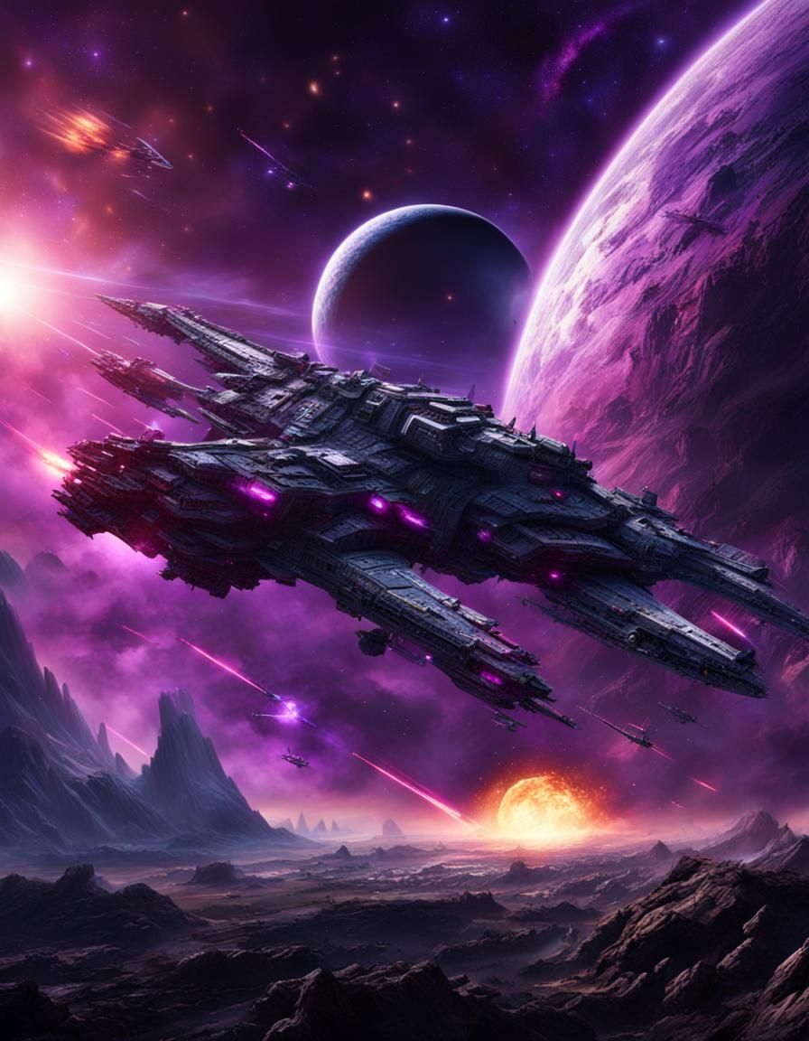 Intense Space Battle Near Violet Dwarf Star