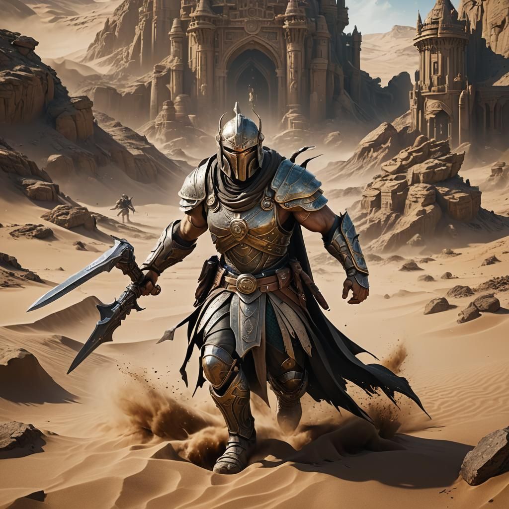 Dusty Sand Warrior in Detailed Matte Painting