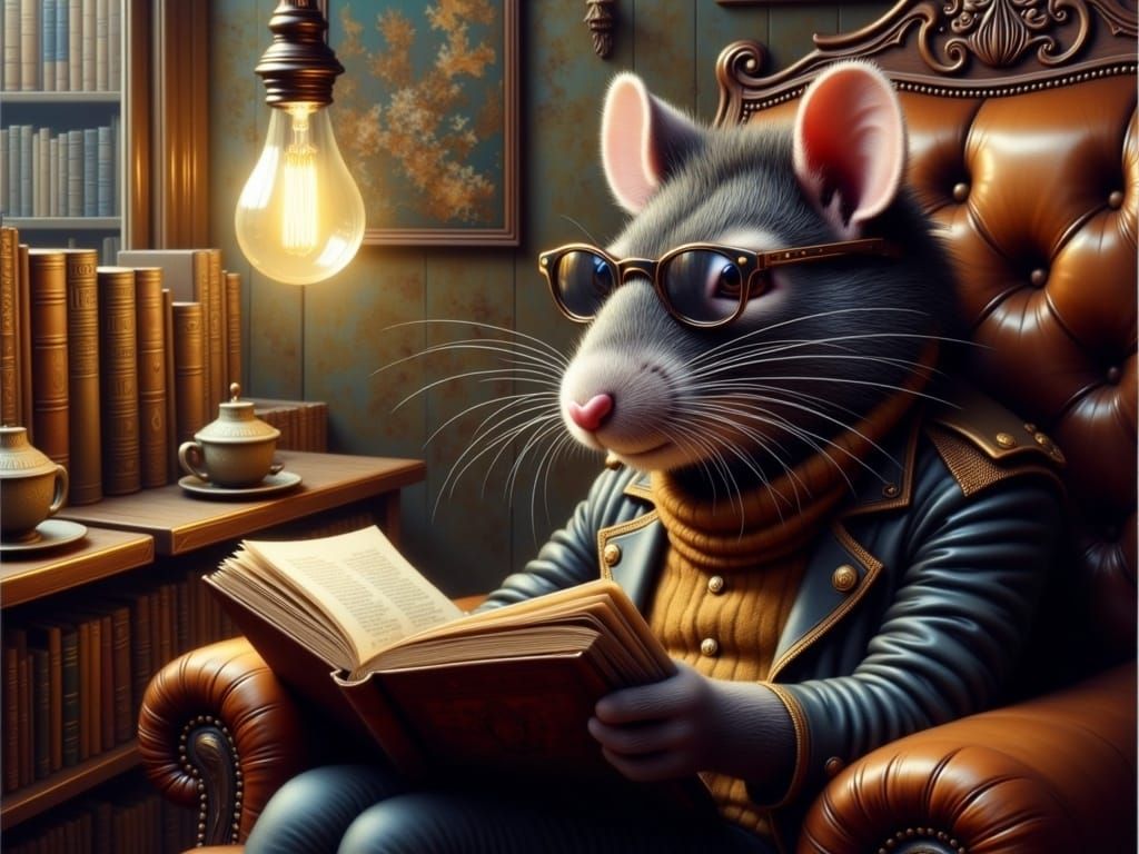 Pirate Scholar Rat Ponders Ancient Tomes in a Dusty Cellar