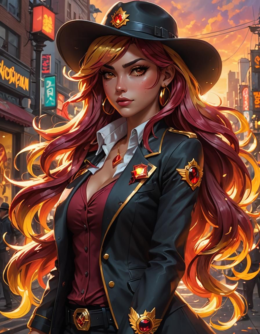 Gangster Sunset Shimmer Anime Portrait in 8k Resolution