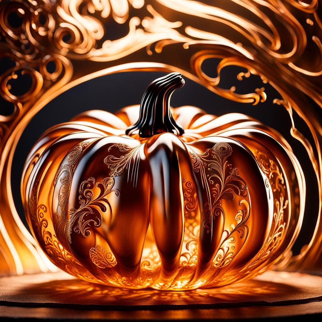 Glass Pumpkin with Fire Inside: Hyper-Realistic Art