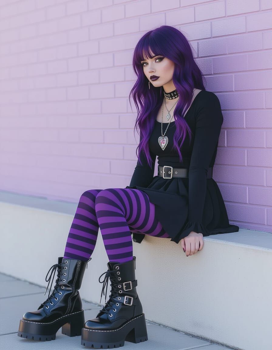 Teenage Goth Girl in Purple Cartoon Style