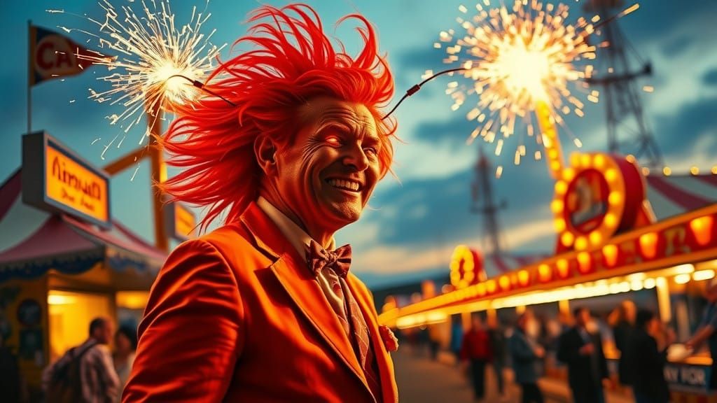 Electric Carnival Barker in Vibrant Orange Suit