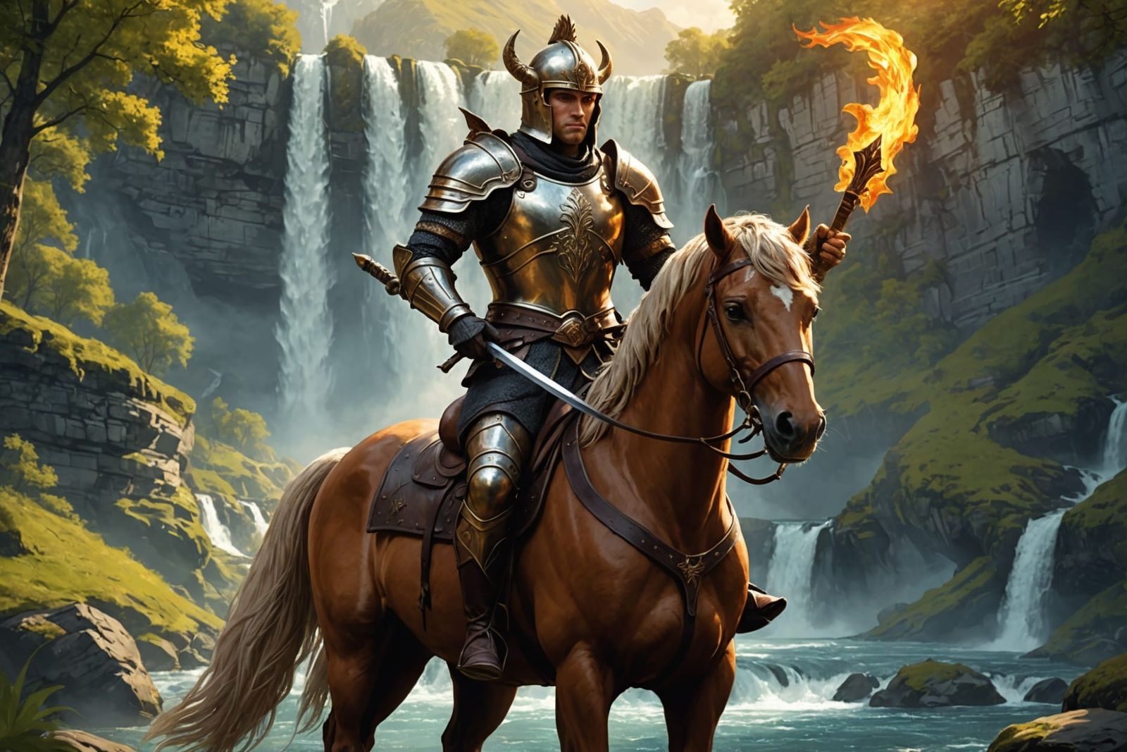 Mythical Horse Warrior with Flaming Sword