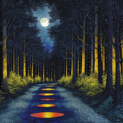 Moonlit Arabesque Forest in Alcohol Ink Style