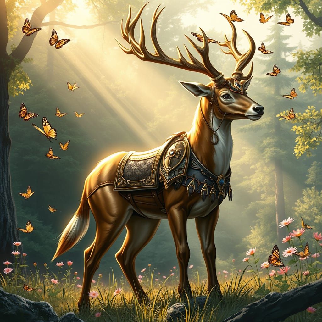 Cervitaur in Mystical Forest Clearing, Comic Book Style