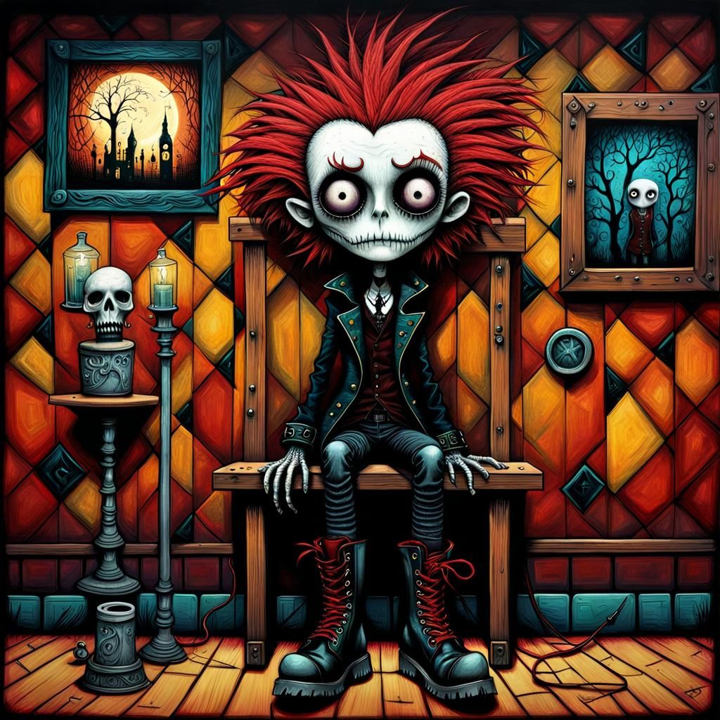 Gothic Punk Rocker in British Pub, Abstract Art