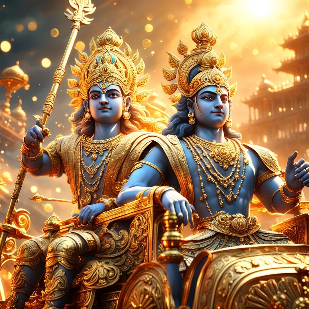 Krishna and Arjuna in Kurukshetra: 3D Anime Art