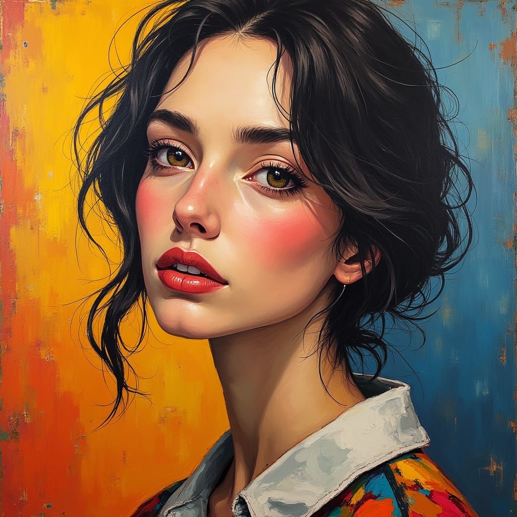 Geometric Portrait of a Stunning Woman in Mondrian Style