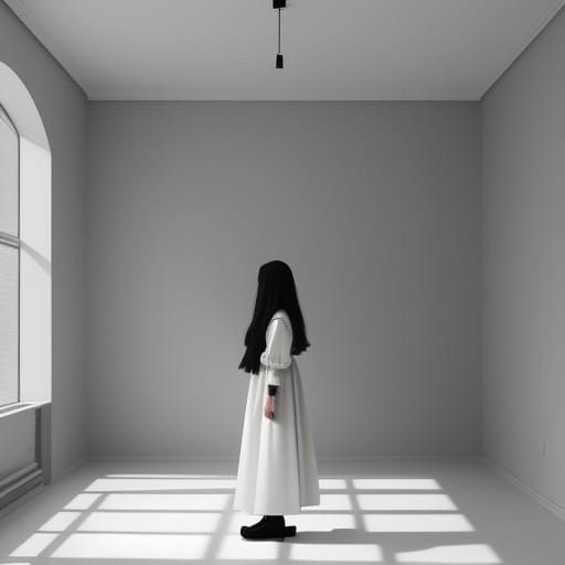 Minimalist Figure in Symmetrical Monochromatic Room