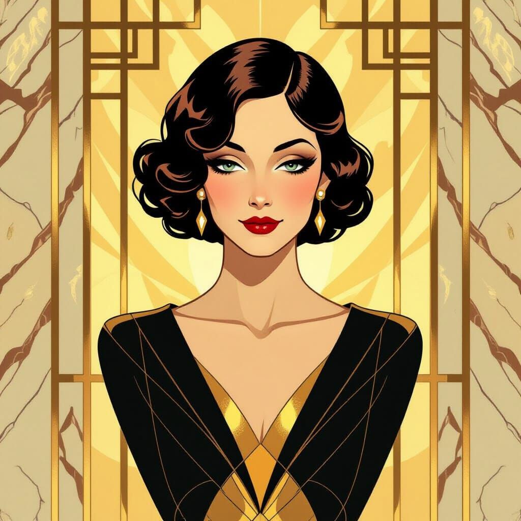 Art Deco Portrait in Gold and Marble