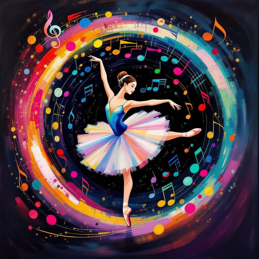 Ballerina's Abstract Dance of Music and Color