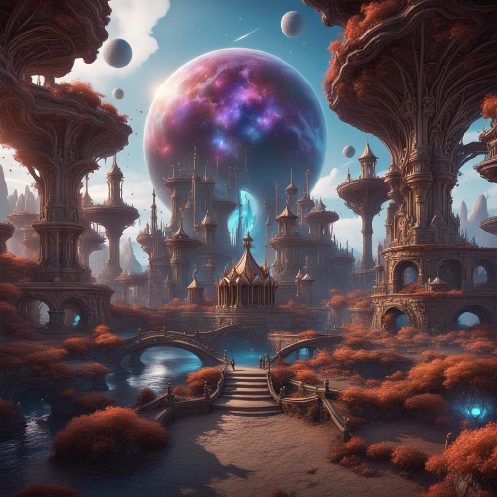 Fantastical Cosmic Amusement Park Concept Art