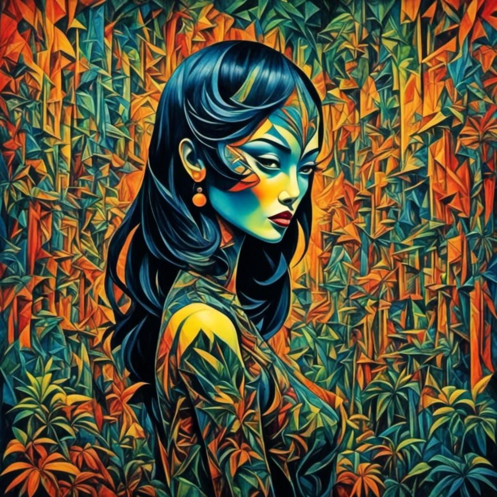 Asian Android in Futuristic Jungle Style