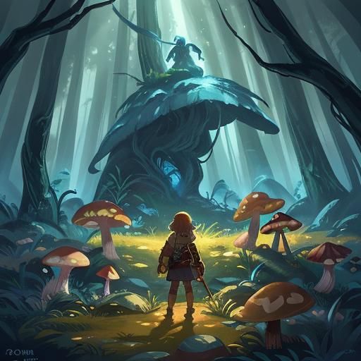 Warrior Woman in Mystical Forest: Fantasy Illustration