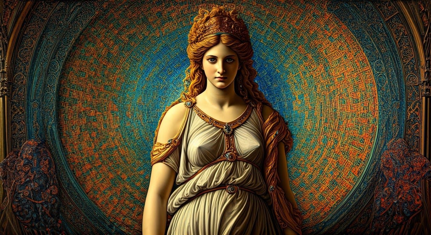 Diana of Ephesus in Psychedelic Delft Blue Style