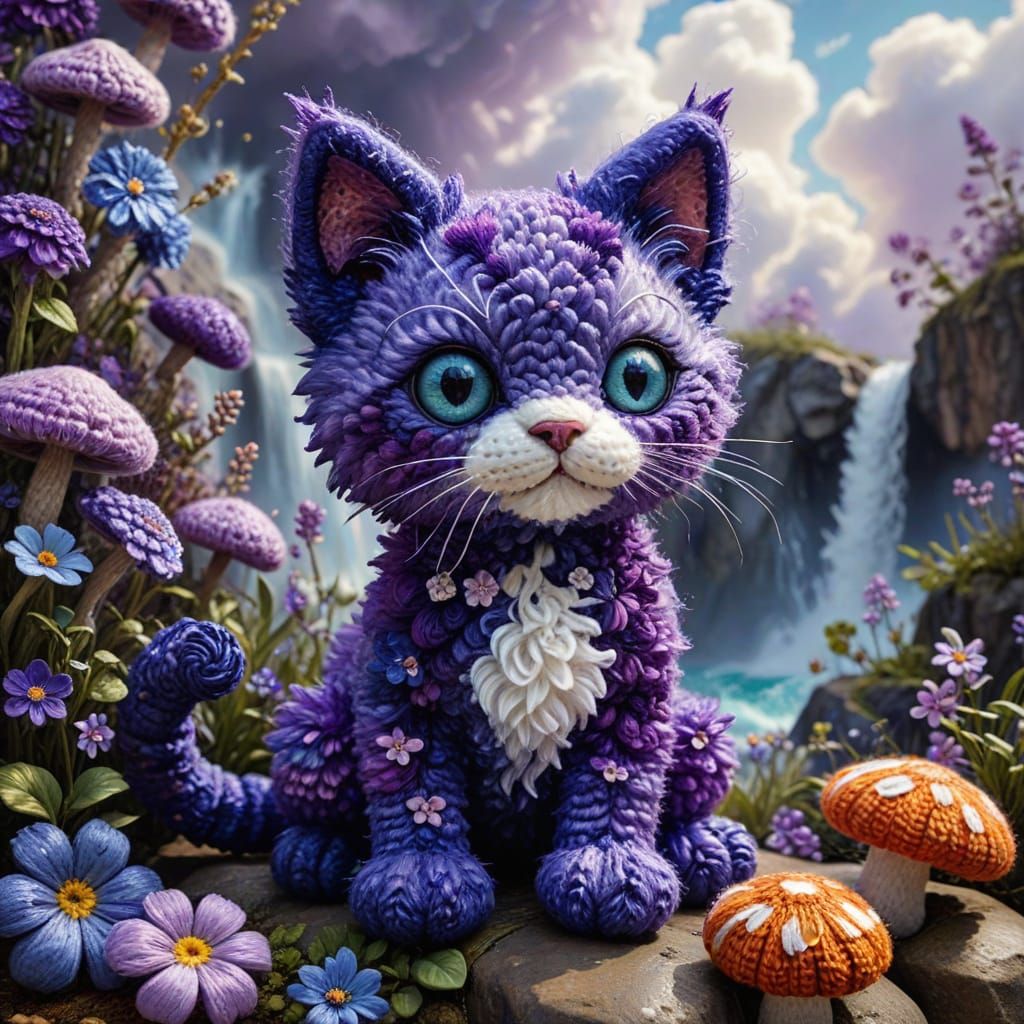 Whimsical Purple Kitten in an Impressionist Wonderland