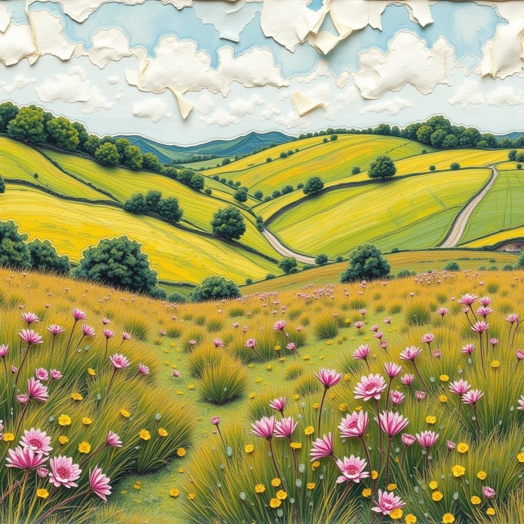 Victorian Yorkshire Landscape with Newspaper Collage