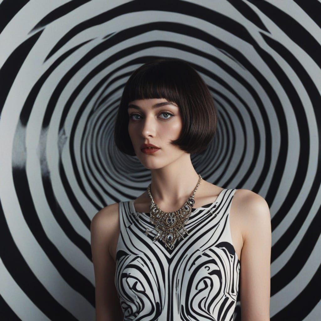 Vintage Flapper Goddess in Hypnotic Optical Illusion