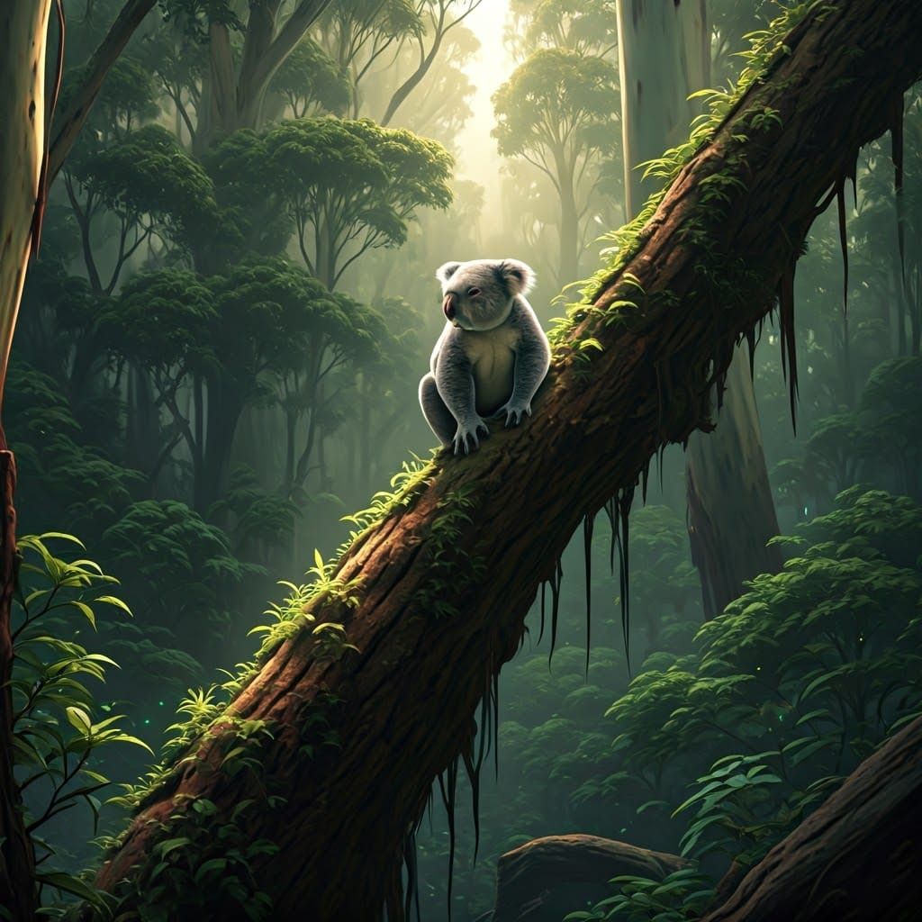 Majestic Koala in Lush Fantasy Forest
