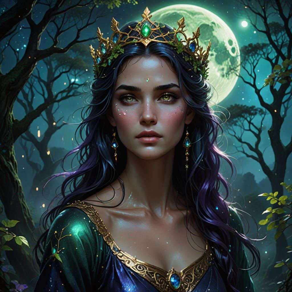 Goddess of the Moon in Mystical Nighttime Splendor