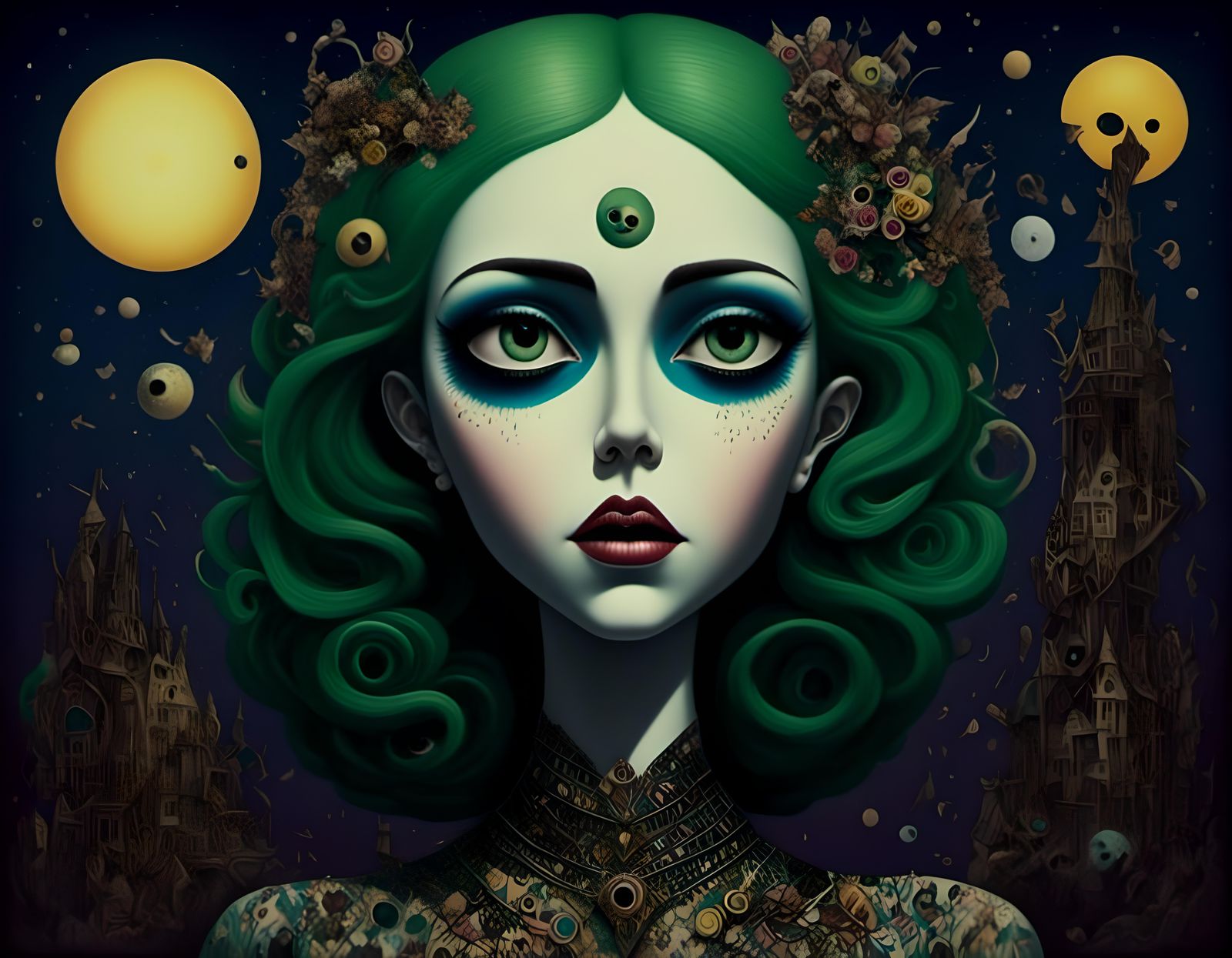 Pop Surrealism Woman in Satin Dress