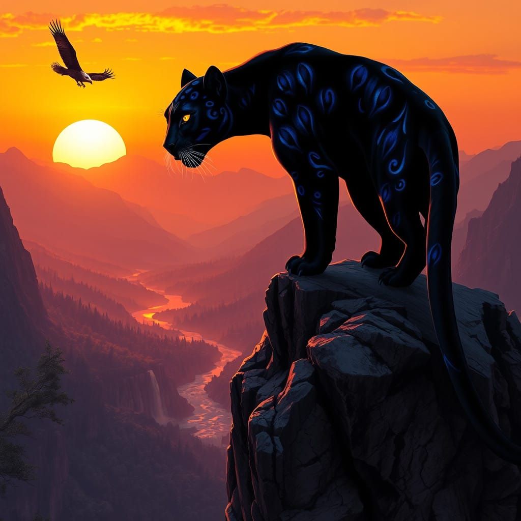Majestic Panther at Sunset, Inspired by Dark Fantasy