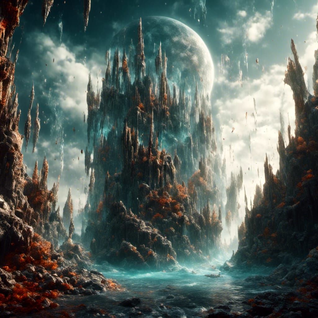 Crystalline Fantasy Landscape in Hyperreal Style