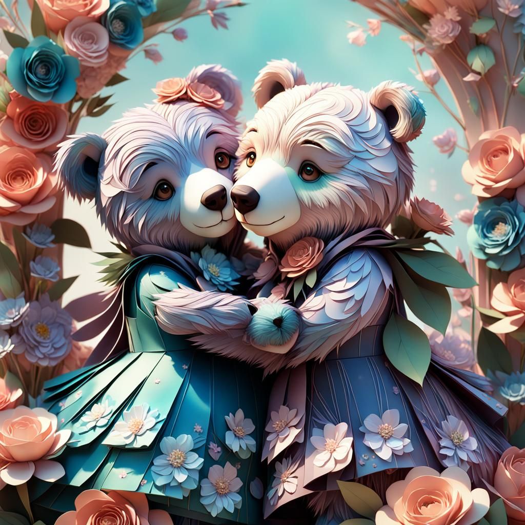 Bears in Wonderland: 3D Anime Floral Hug