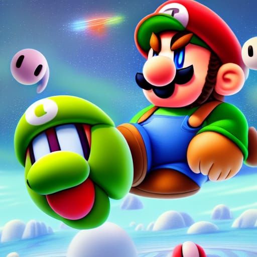 Kirby Swallows Luigi: Detailed Matte Painting