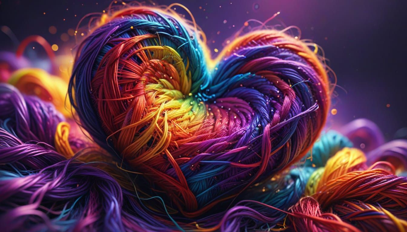Rainbow Heart of Yarn Glowing Brightly