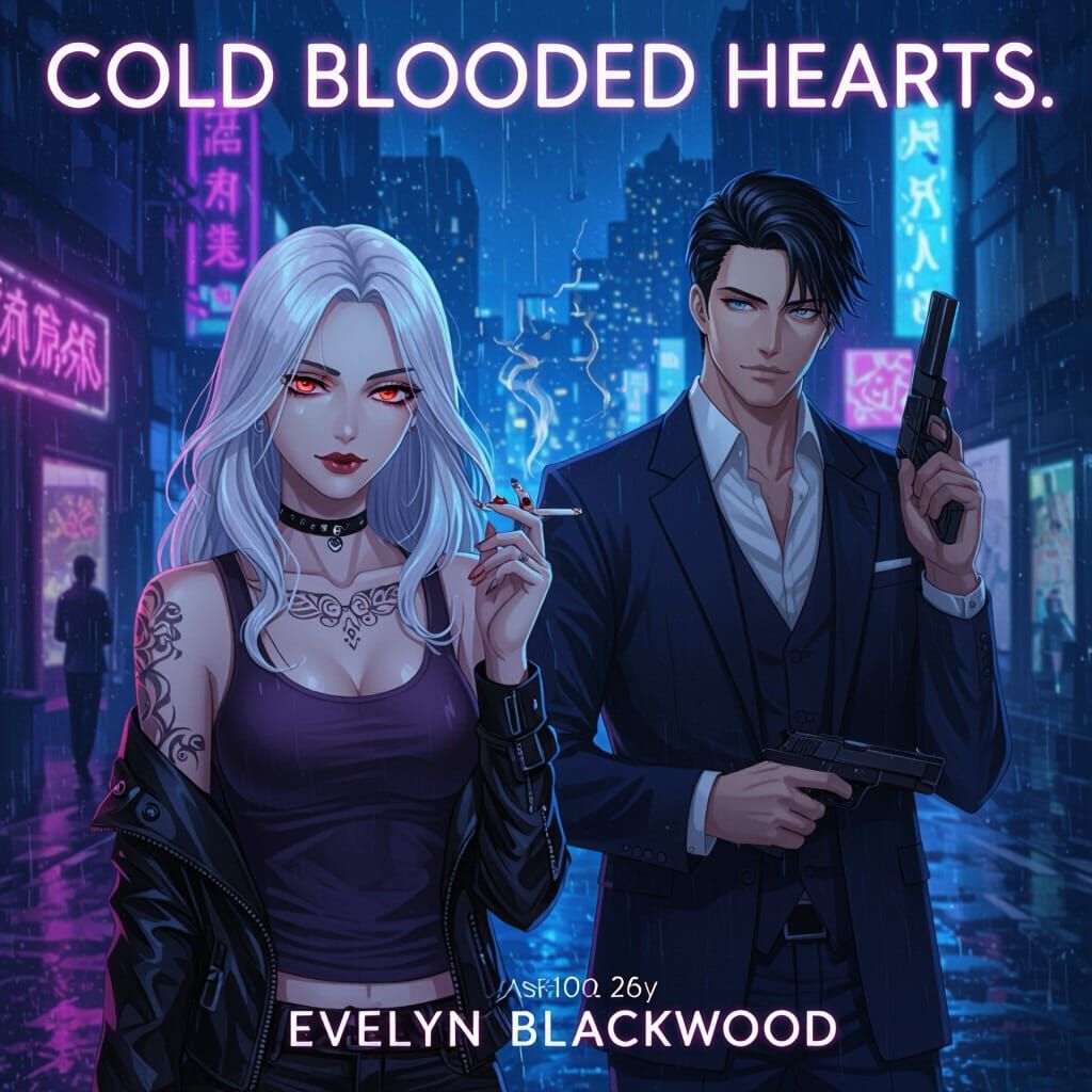 Anime Book Cover: Cold Blooded Hearts in Neon City