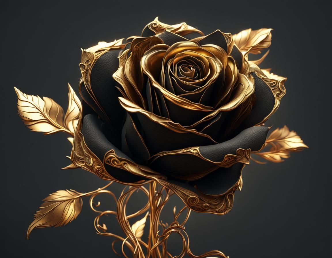 Gold and Black Iron Rose Bouquet, Detailed Matte Painting