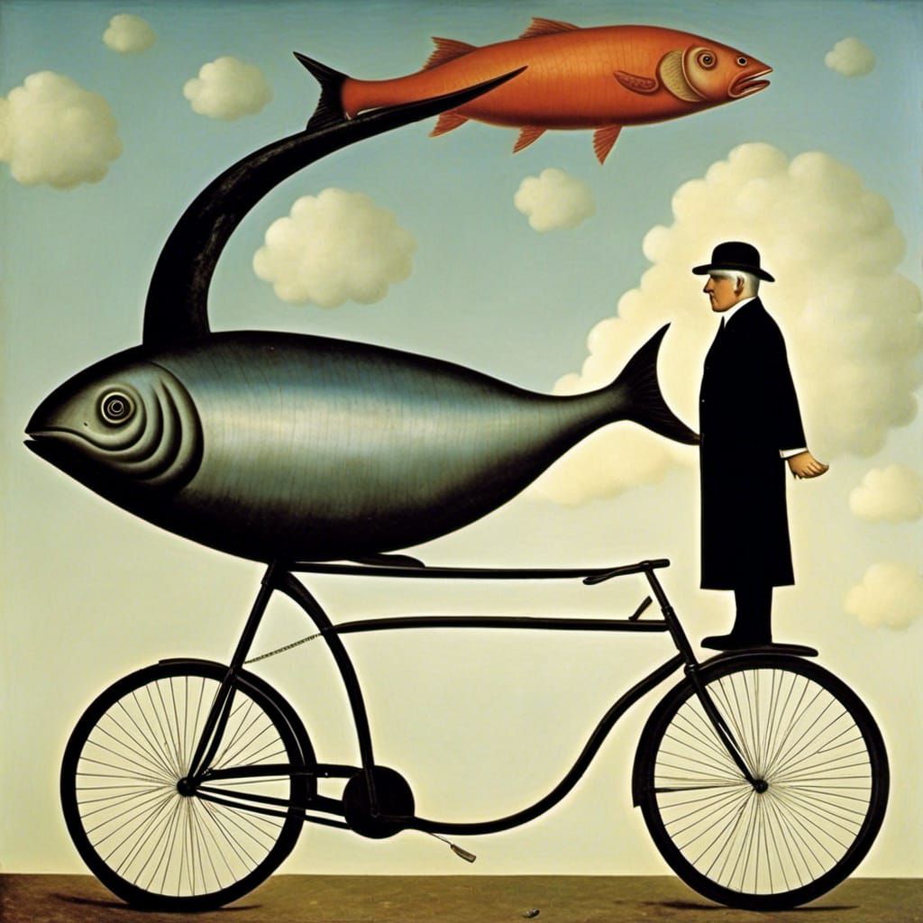 Surreal Fish and Bicycle Inspired by Magritte