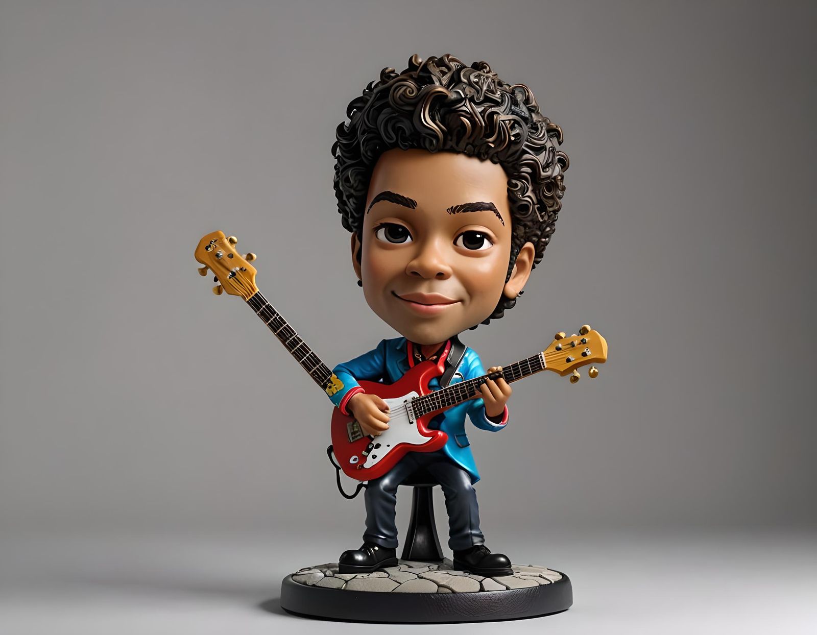 Hyperrealistic Bobblehead Prince Guitarist: Detailed Digital...