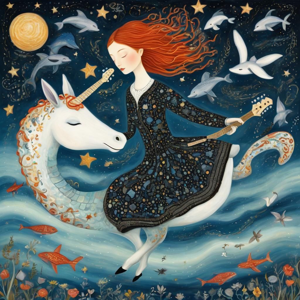 Girl Skydiving Through Galaxy in Whimsical Illustration