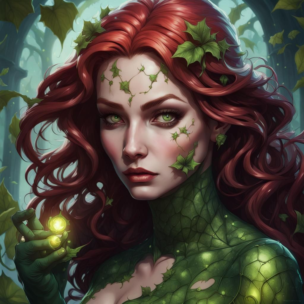 Poison Ivy as a Witch Portrait in Art Nouveau Style